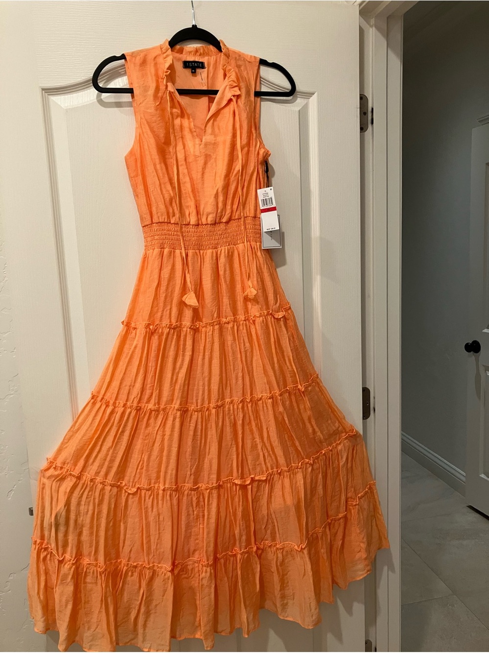 1. State Sleeveless Tiered Maxi Dress in Bright Orange